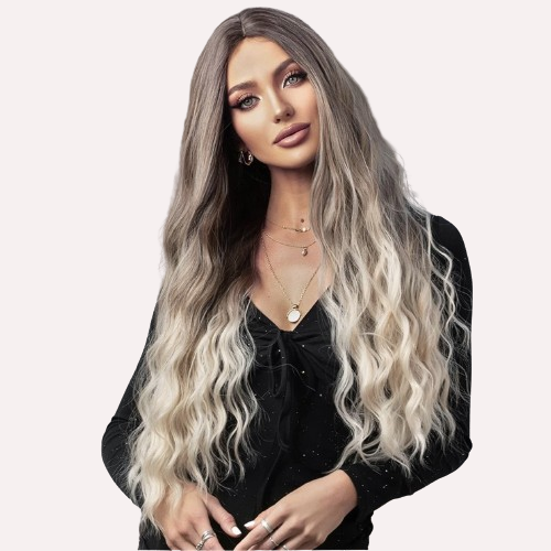 Water Wave Brown Blonde Middle Part Synthetic Wig