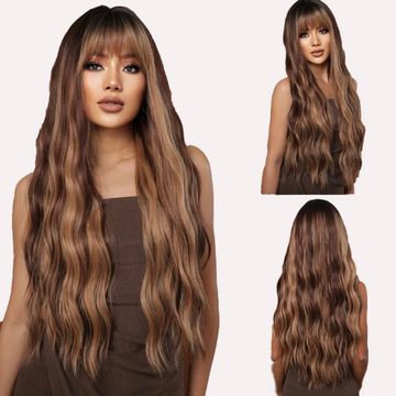 30 inch Water Wave With Bang Piano Color Synthetic Wig