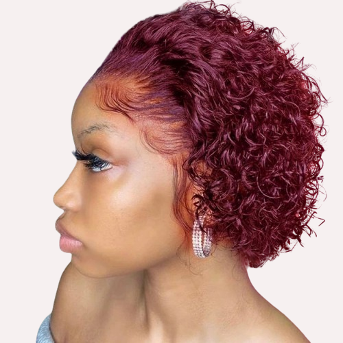Burgundy Short Curly Pixie Cut Lace Wig
