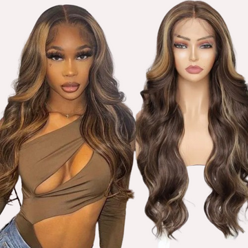 Brown Highlights Body Wave T Lace Synthetic Wig