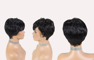 Short Cut with Feather Bang Virgin Lace Wig